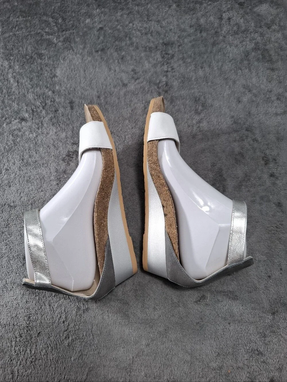 NAOT 5016 Pixie Low Wedge Sandals  White Silver Vintage Slate Leather Sz 40 9